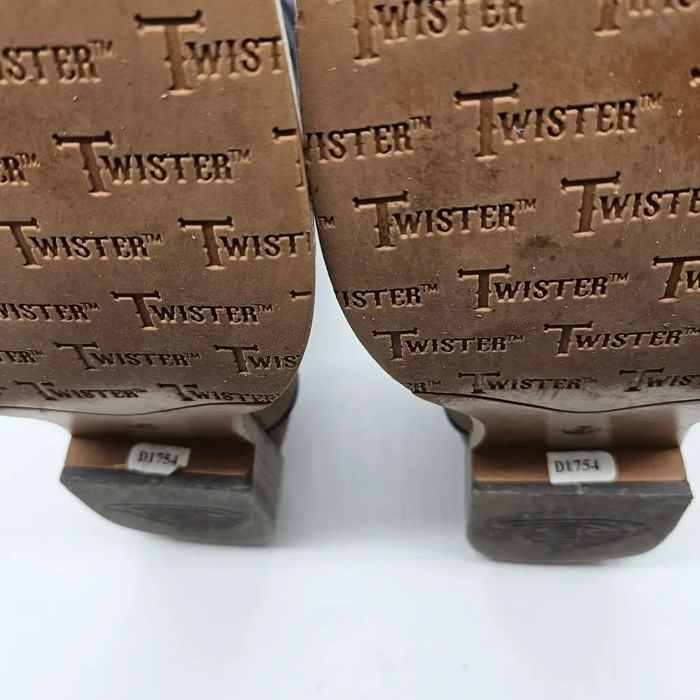 Twister Kids' Size 3 Square-Toe Brown & Blue Cowboy Western Boots Toddler